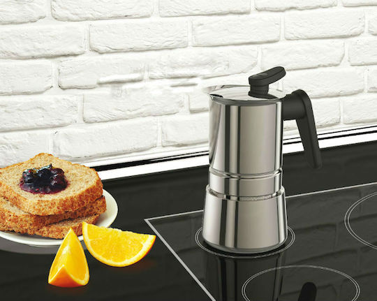 Pedrini Steelmoka Stovetop Espresso Pot 2 Cups Inox Silver