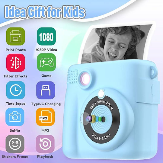 Lamtech Kid Instant Παιδική Φωτογραφική Μηχανή 2MP με Θερμική Εκτύπωση Γαλάζια