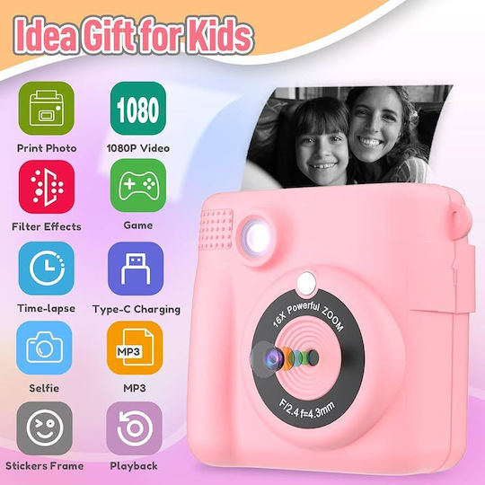 Lamtech LAM114253 Children's Camera 2MP with Thermal Printing Optical Zoom 16x Pink