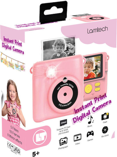 Lamtech LAM114253 Children's Camera 2MP with Thermal Printing Optical Zoom 16x Pink