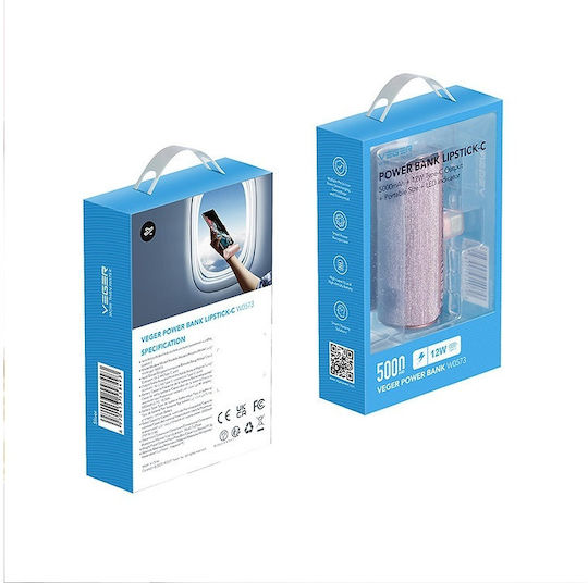 Veger Power Bank 5000mAh 20W με Θύρα USB-C Power Delivery Ροζ