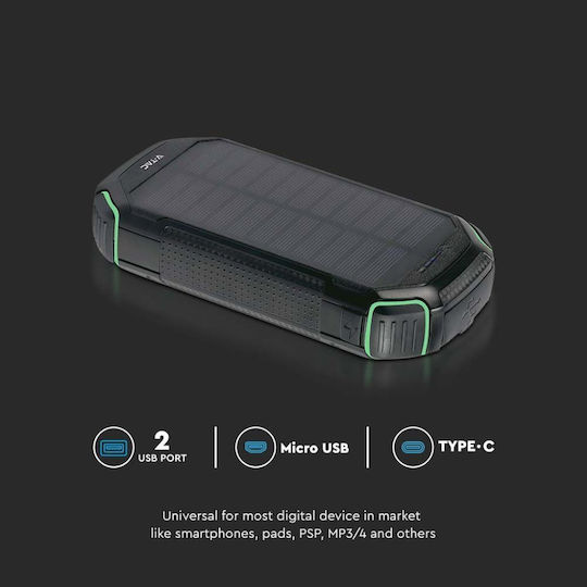 V-TAC Solar Power Bank 30000mAh 10W with USB-A Port and USB-C Port Black