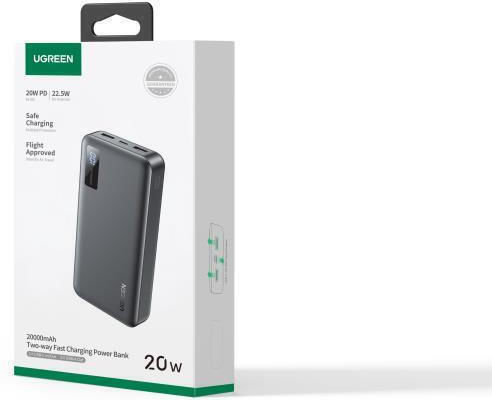 Ugreen PB312 Power Bank 20000mAh 20W с 2 USB-A порта и USB-C порт Черен