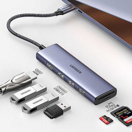 Ugreen Cm511 USB-C Docking Station με HDMI 4K PD Ethernet Γκρι