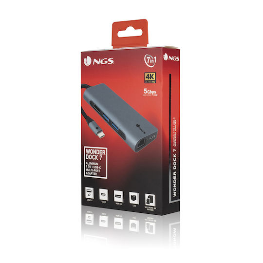 NGS WonderDock 7 USB-C Dockingstation für Laptops mit HDMI 4K PowerDelivery Ethernet Grau