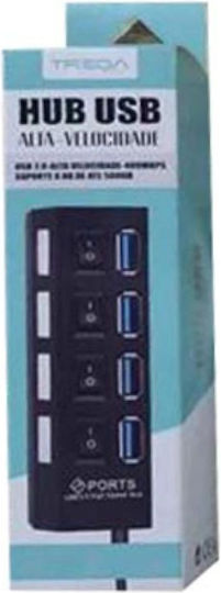 Treqa Hub 4 Θυρών USB 3.0 με σύνδεση USB-A Λευκό