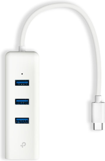 TP-LINK v1 Hub USB 3 Porturi USB 2.0 cu Conectare USB-A Ethernet Alb