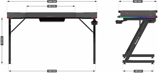 Schreibtisch Hero 3.3 RGB Holz Schwarz mit LED 140x60x74cm