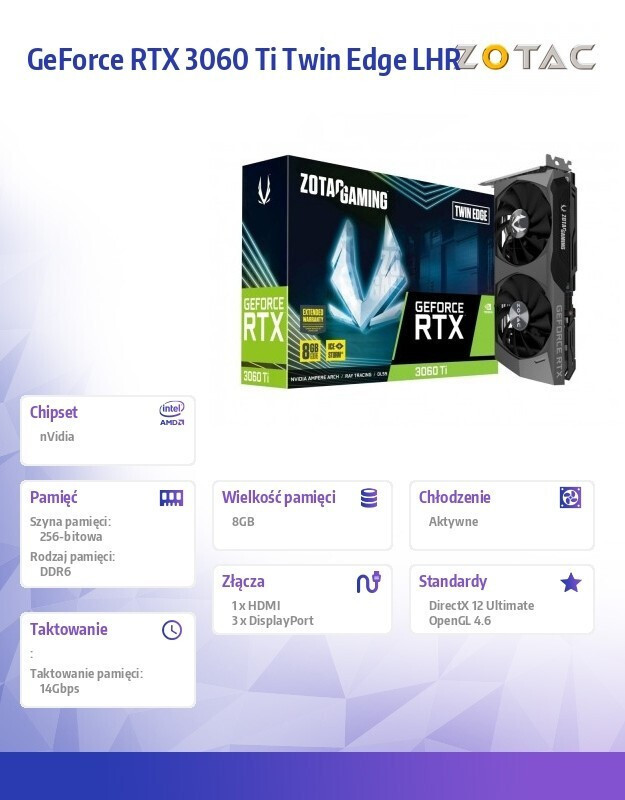 Zotac GeForce RTX 3060 Ti 8GB GDDR6 Twin Edge LHR Placă Grafică ZT