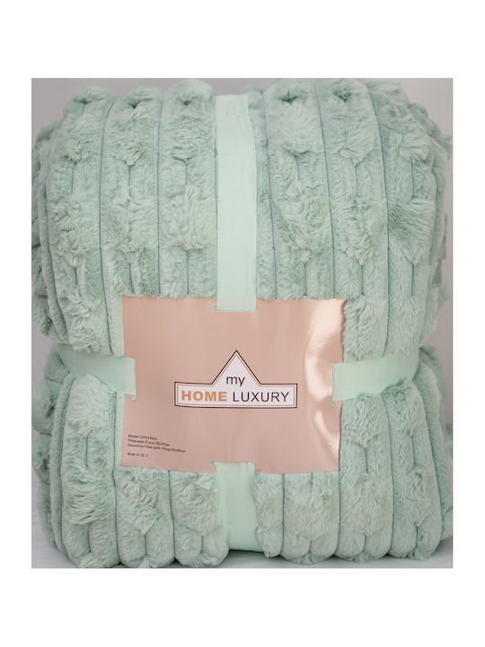 My Home Luxury Set Furry Blanket Super King Size 220x240cm Mint