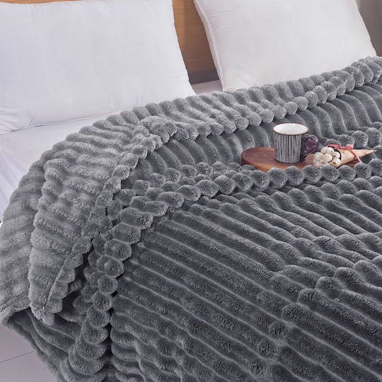 My Home Luxury Blanket Fleece Queen 220x240cm Dark Grey