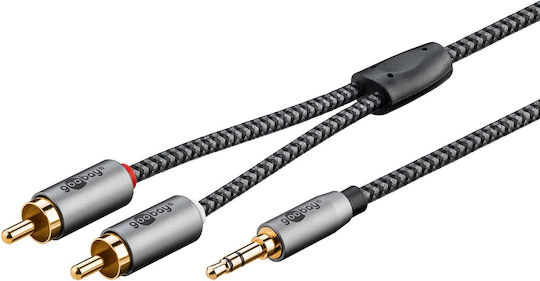 Goobay Καλώδιο Ήχου 3.5mm male - 2x RCA male Γκρι 1m 65285