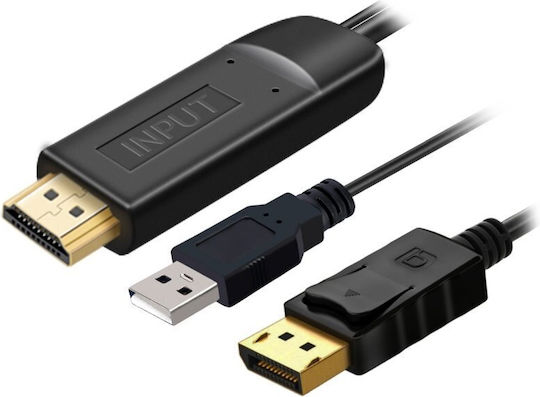 PremiumCord Cable DisplayPort male - HDMI male 2m Μαύρο (kportad21)