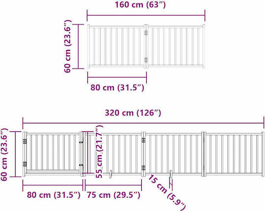 Сгъваема кучешка преграда с 6 панела 480см от тополово дърво черна 80 X 60 X 2 см