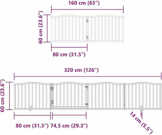 Vidaxl Dog Gate Divider Folding 6 Panels 480cm Poplar Wood Brown