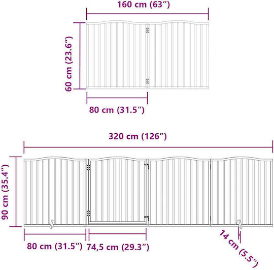 Vidaxl Преграда за кучета, сгъваема, 8 панела, 640 см, топола, кафява