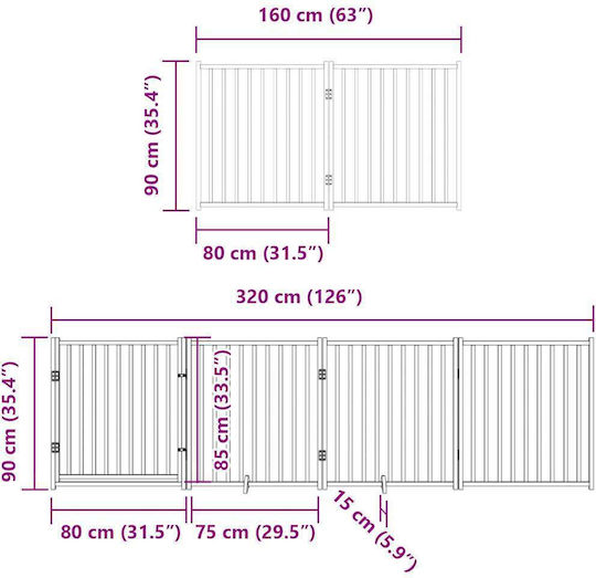 Hundeabsperrgitter faltbar 6 Paneele 480 cm Pappelholz Schwarz 80 x 90 x 2 cm