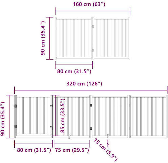 Hundegitter-Trennwand Faltbar 8 Paneele 640 cm Pappelholz Braun 80 x 90 x 2 cm