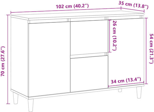 Wooden Sideboard Brown 120x35x70cm