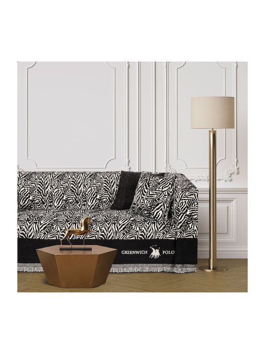 Greenwich Polo Club 3935 Sofa Throw 2 Seater Chenille 180x250cm Black Taupe 206182503935