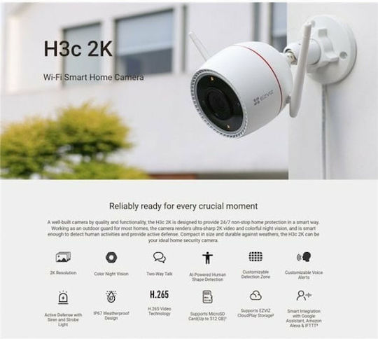 Ezviz H3C 2K IP Κάμερα Παρακολούθησης Wi-Fi Full HD+ 3MP Αδιάβροχη με Αμφίδρομη Επικοινωνία και Φακό 4mm