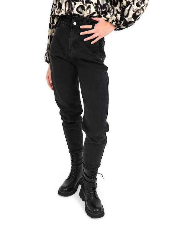 Doca High Waist Women's Jean Trousers in Paperbag Fit Black