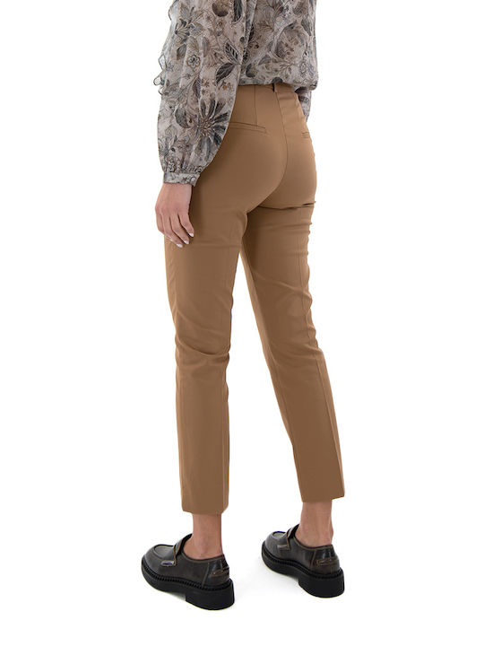 MY T Pants Women My T Wearables Women's High-waisted Cotton Capri Trousers with Elastic in Slim Fit Camel