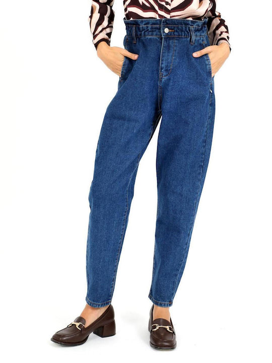 Doca High Waist Women's Jean Trousers in Paperbag Fit Blue