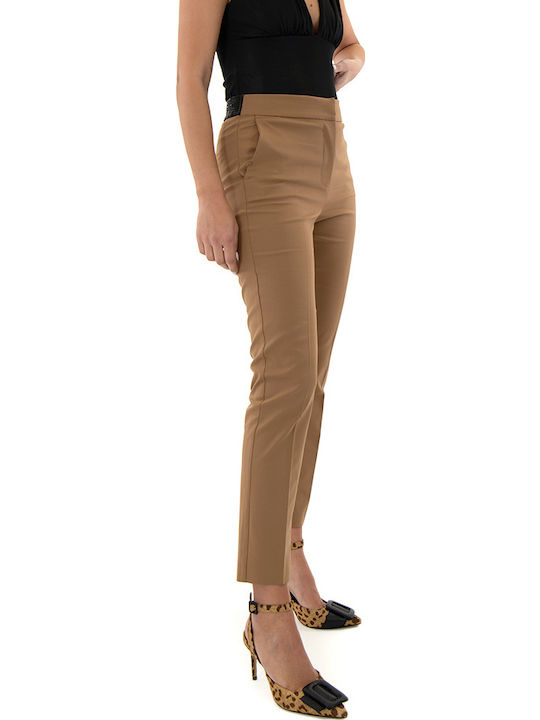 Pants Women My T Wearables Women's High-waisted Capri Chino Trousers Slim Fit Camel