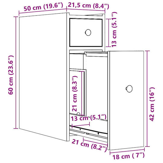 vidaXL Bathroom Cabinet L21.5xW50xH60cm Sonoma