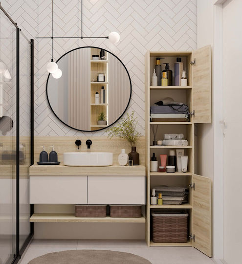 Topeshop S40 Wall Hung Cabinet Bathroom Column Cabinet L40xD30xH170cm Sonoma