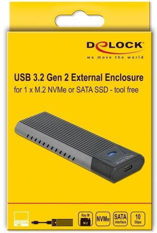 DeLock Case for Hard Drive M.2 PCI Express / SATA III with Connection Type-C Gray