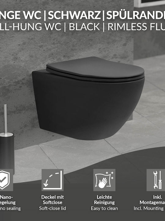 ML-Design Wandhängende Toilette mit Deckel Duroplast Schwarz