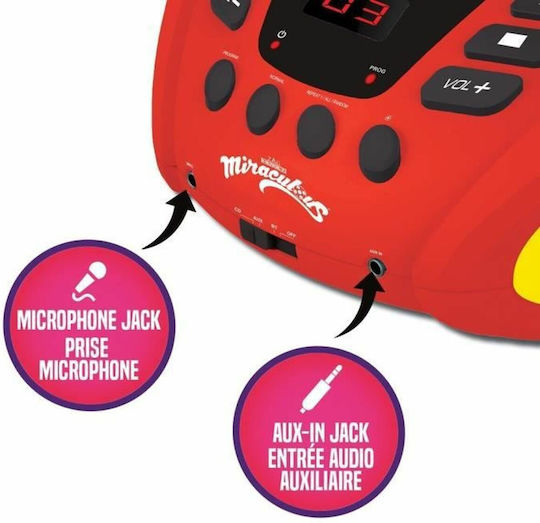 Lexibook Miraculous Ladybug Преносима Аудиосистема с Bluetooth CD Червен
