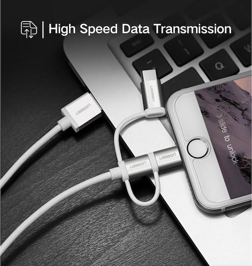 Ugreen Braided USB to Lightning / Type-C / micro USB Cable 2A Λευκό 1.5m 50203