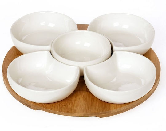 Cryspo Trio Porcelain Dessert Divided Serving Tray with 5 Positions Lotos White Ø37.5cm 5pcs