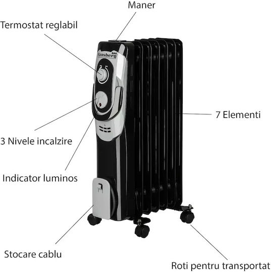 Hausberg Radiator cu ulei cu 7 Elemente 1500W