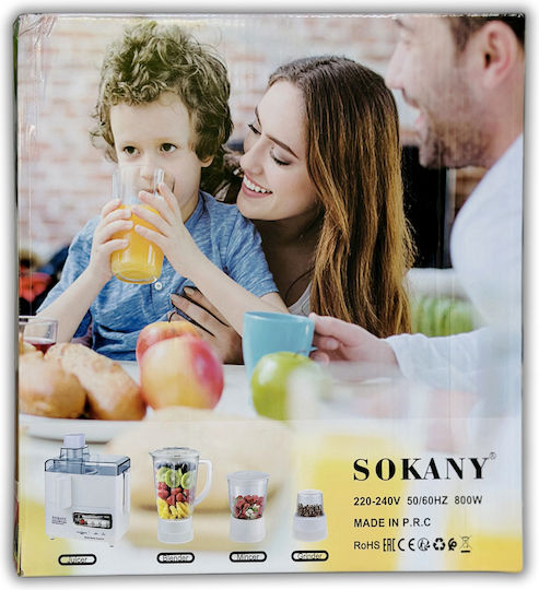 Sokany SK-4008 Multifunktions-Food-Prozessor 800W mit Behälter 1.5Es und Blender-Kanne Weiß