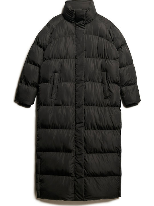 Lang Damen Puffer Jacke für Winter Black