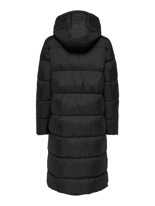 Montana Women's Long Puffer Jacket for Winter with Hood Black