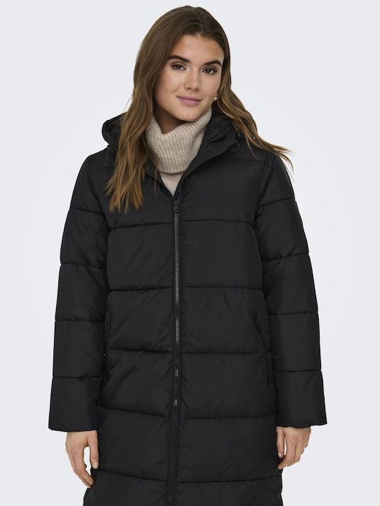 Montana Women's Long Puffer Jacket for Winter with Hood Black