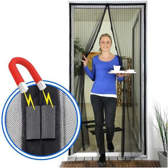 Door Mosquito Net with Velcro with Magnetic Clasp Black 210x90cm