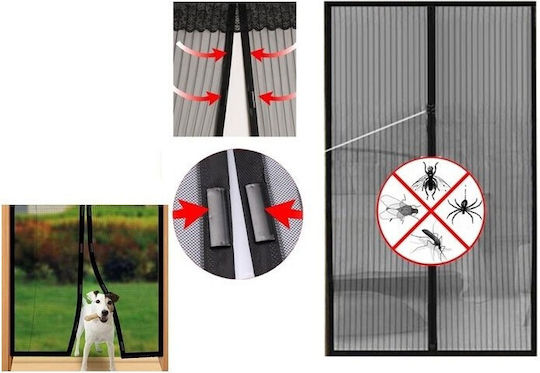 Door Mosquito Net with Velcro with Magnetic Clasp Black 210x90cm