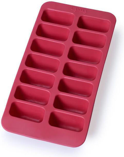 Lekue Silicone Ice Cube Tray Rectangular 14 Slots with Lid Red 882388