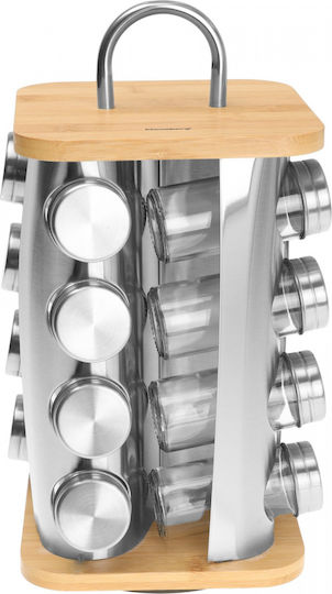 Klausberg Bamboo Tabletop Rotating Spice Rack Gray 16pcs
