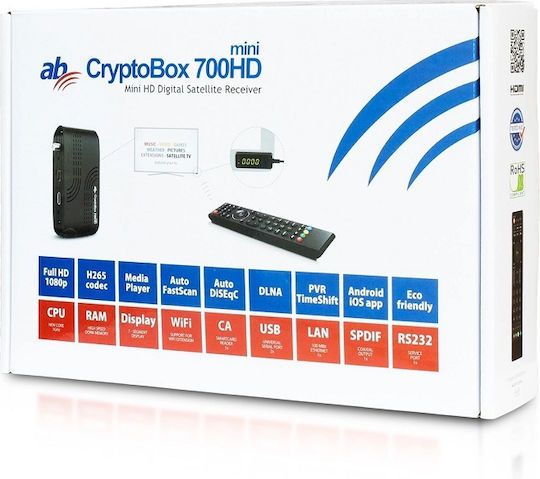 AB Abcom Cryptobox Digitaler Mpeg-4 Empfänger Full HD (1080p) Anschlüsse SCART / HDMI / USB