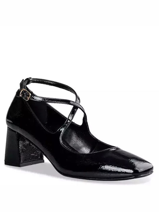 Envie Shoes Synthetic Leather Black Heels with Strap