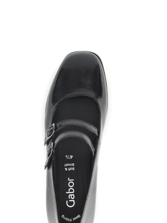 Leder Pumps mit Riemchen Schwarz