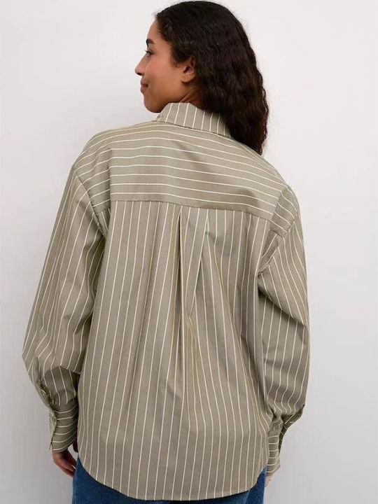 Women's Striped Long Sleeve Shirt Grey Melange, White