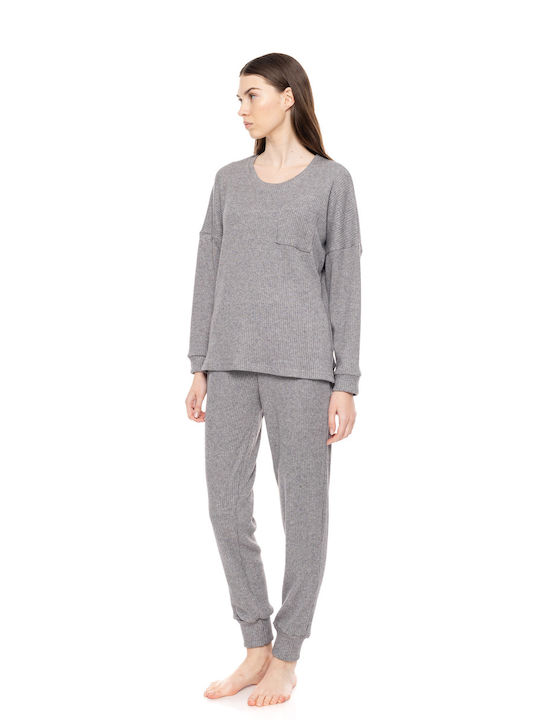 Pink Label De iarnă Set Pijamale pentru Femei Grey